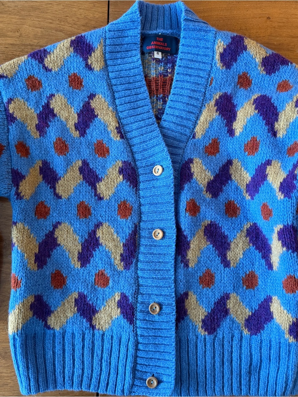 The Animal Observatory Blue Patterned Wool Cardigan - kids Sweater